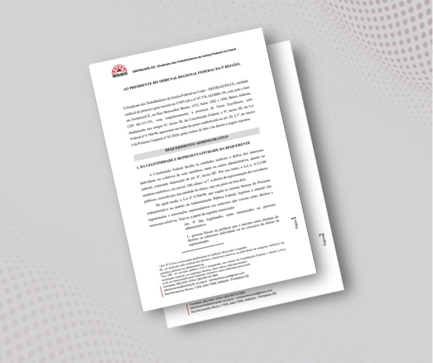 Sintrajufe/CE solicita que o prazo para requerimento do AQ seja estendido para 180 dias